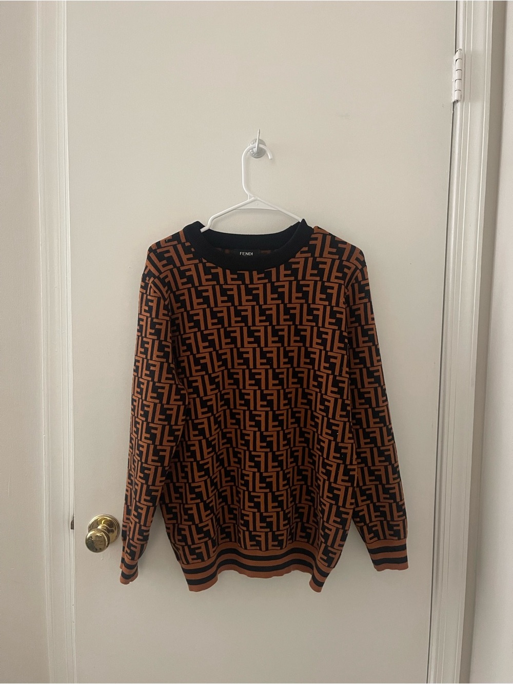 Fendi Unisex Brown & Black FF Logo Crewneck Jumper (Women fit M-L) (Men fit S-M)